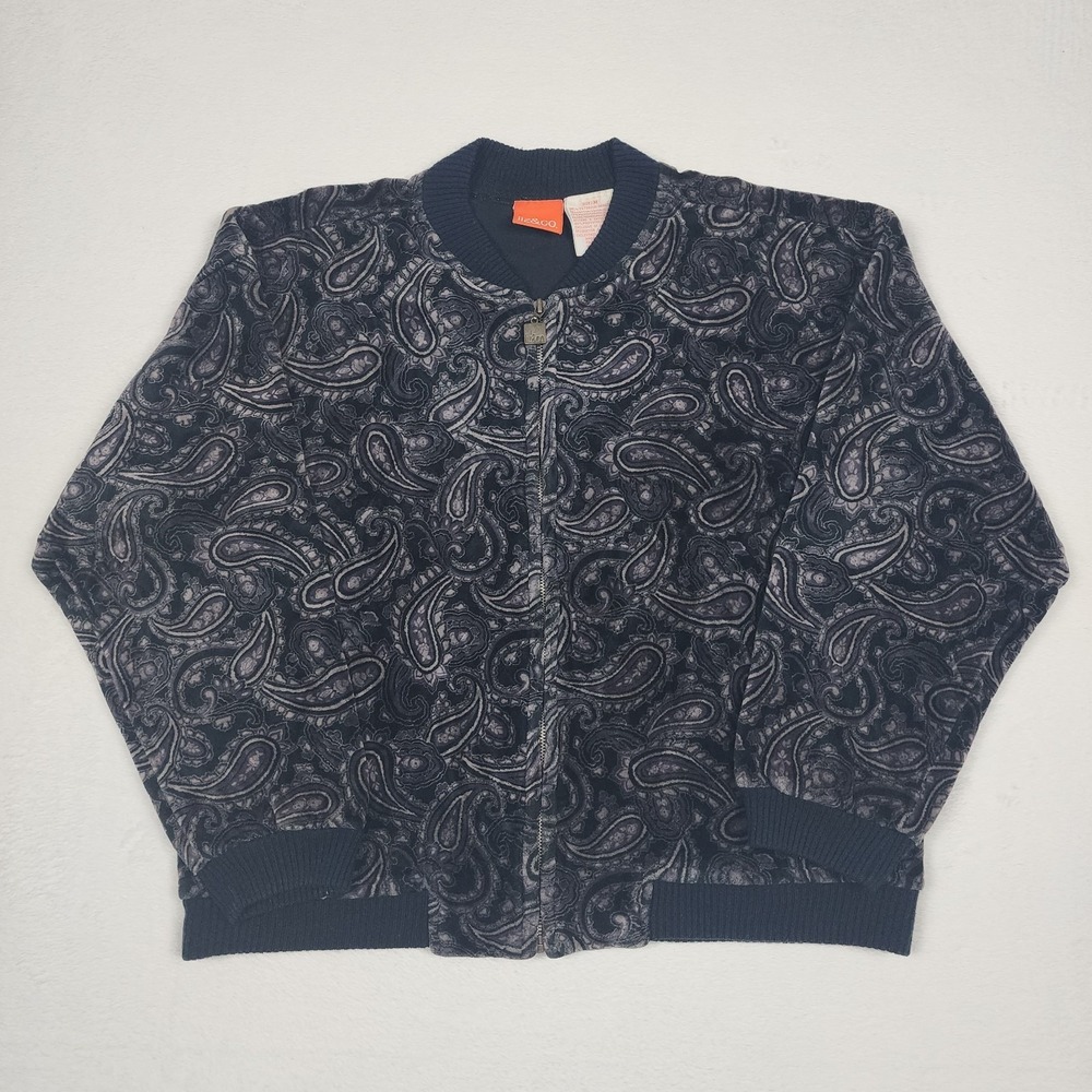 Liz &‎ Co Jacket Womens Medium Black Paisley Quilted Bomber Full Zip Rib Knit